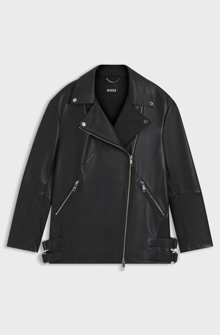 BOSS Куртка удлиненная кожаная с двойными боковыми ремешками