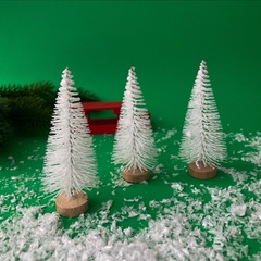 Елочки мини искусственные декоративные на подставке, Белые, 8,5 см, набор 3 шт.