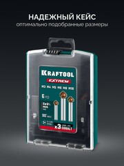 KRAFTOOL EXTREME Со5-А, 6 шт (6.3, 8.3, 10.4, 12.4, 16.5, 20.5 мм), Z3, 90°, сталь M35, U-образная спираль, набор зенковок (29734-H6)
