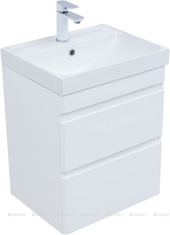 Aquanet 348175 Тумба с раковиной Слим 50 2 ящ. цв.белый сатин (348175)