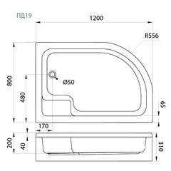 Поддон душевой 120х80 средний правый акриловый