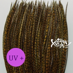 Перо из седла петуха Grizzly Olive Brown UV