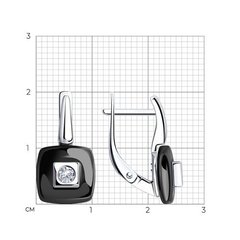 94-120-01278-1 - Серьги из серебра с черными керамическими вставками и фианитами