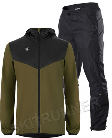 Костюм ветрозащитный Noname Hybrid Run Endurance 23 UX Olive/Black с прямыми брюками