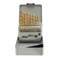 Набор сверл по металлу 1-10мм 19шт DIN338 HSSE-Co8 TiN 135° (мет. кейс) H-Tools 08351100