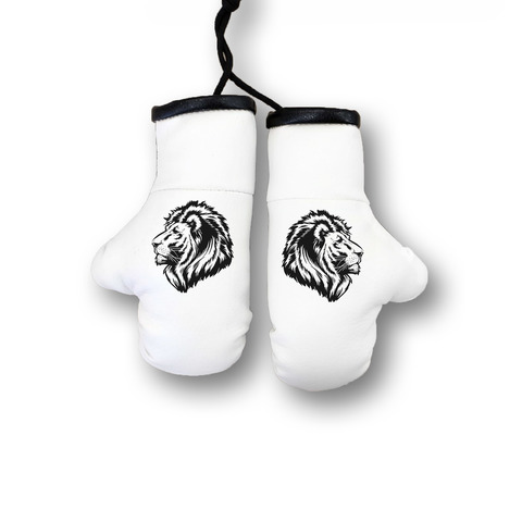 Перчатки боксерские комбинированные "Лев в профиль", белые с черным