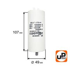 Конденсатор UNITED PARTS CBB60, 55 мкФ, 450В, 2 клеммы, шпилька M8 (90-0998)