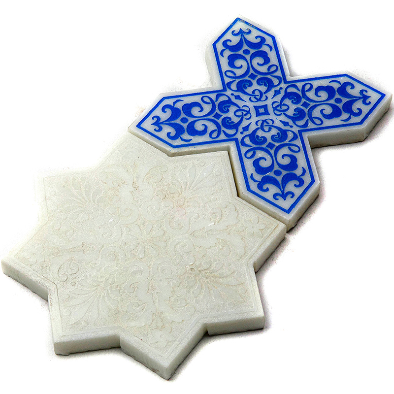 PNT WHITE-BLUE Итальянская мозаика мрамор Skalini Pantheon (цена за пару) голубой белый узор цветок