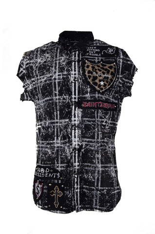 The Saints Sinphony | Рубашка без рукавов мужская SLEEVELESS BUTTON UP PUNK BLK TS3141 в клетку перед