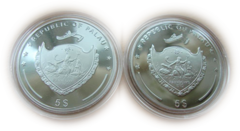 Палау 5 долларов 2009 Райская птица и павлин НАБОР 2 монеты СЕРЕБРО