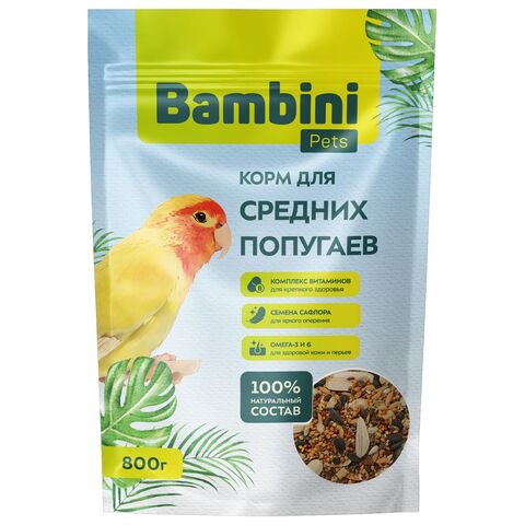 Корм Bambini Pets для средних попугаев, 800 г