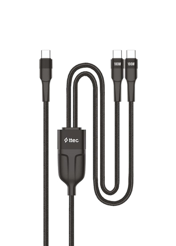 Кабель TTEC AlumiCable Duo USB-C To 2x USB-C Fast Charge 100W Cable, 150см, черный