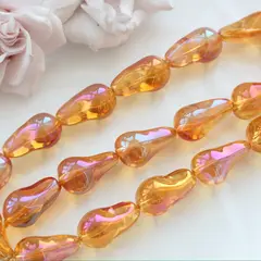 Бусины стеклянные, янтарный с переливами, фриформ 22*13 мм, 1 бусина, МК043