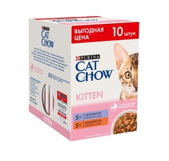 Влажный корм Cat Chow Kitten для котят, набор паучей, ягненок и индейка, 10 x 85 г