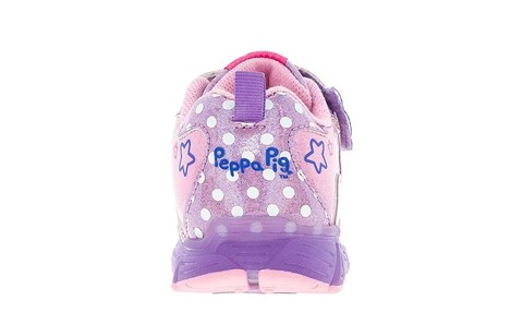 Светящиеся кроссовки Свинка Пеппа (Peppa Pig) на липучках для девочек, цвет сиреневый. Изображение 4 из 5.