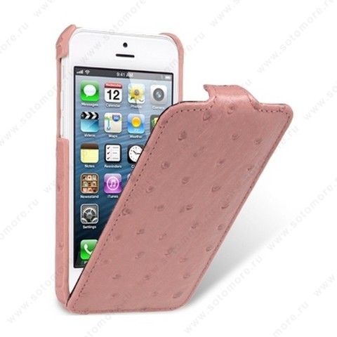 Чехол-флип Melkco для iPhone SE/ 5s/ 5C/ 5 Leather Case Jacka Type (Ostrich Print pattern - Pink)