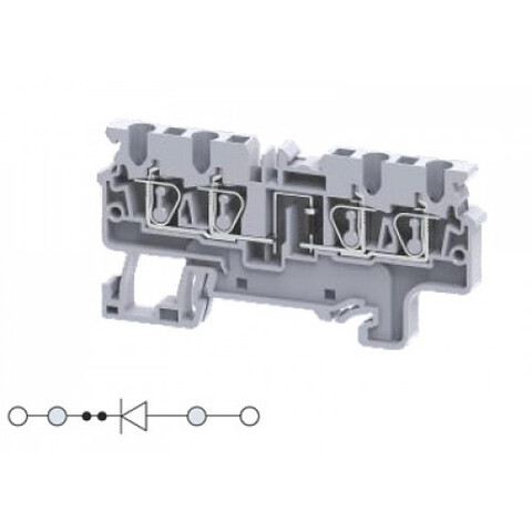 Четырехрядная клемма, пружинные зажимы проводника до 2.5 мм.кв. 1A/1000V с диодной схемой - конфигурация D2