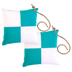 Turquoise check cushion with tie – 2 pcs Marine Business