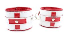 Бело-красные кожаные наручники для медсестры - 