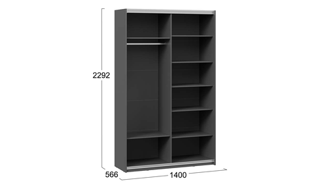 Шкаф-купе Оскар Хилтон 2-х дверный с зеркалом 140 серый графит / графит матовый / ручка серебро