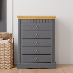 Комод Неаполь из натурального дерева с 5-ю ящиками, серый