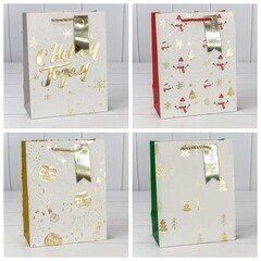
          Пакет подарочный 18 х 23 х 10 см Набор 4 шт "Новый год" с тиснением (Белый)