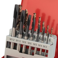 Набор метчиков машинных M3 -M12 HSSE-TiALN DIN371/376 (B/4-5P, + сверла) 14пр H-Tools 245051FHT