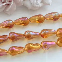 Бусины стеклянные, янтарный с переливами, фриформ 22*13 мм, 1 бусина, МК043