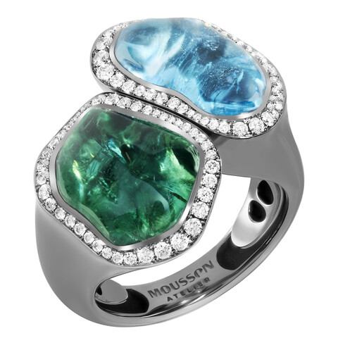 Кольцо с Турмалином, Аквамарином и Бриллиантами, R0030-32/1