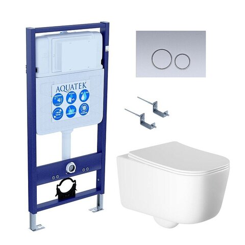 Aquatek SET Aquatek ЛУГАНО-019 4в1 SET Aquatek ЛУГАНО-019 4в1 (рама Aquatek Standard INS-0000012+ кркпеж KKI-0000002+клавиша KDI-0000019+унитаз ЛУГАНО AQ2002-00 с тонким сиденьем soft-c