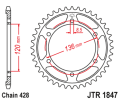 Звезда задняя JT R 1847.47 Yamaha XT250 Serow 09-15 SRX 600