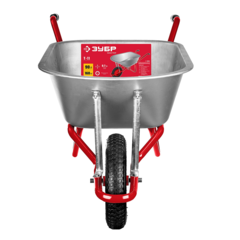 ЗУБР Т-11, 90 л, 160 кг, одноколесная, пневматическое колесо, садово-строительная тачка (39962)