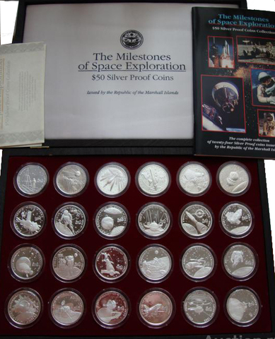 Полный набор из 24 монеты 50 долларов 1989 год. Космос. Маршалловы о-ва.  Серебро. В коробке