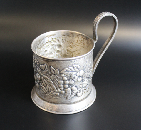 Подстаканник "Ягоды" мельхиор, винтажный СССР 1970-1990 гг