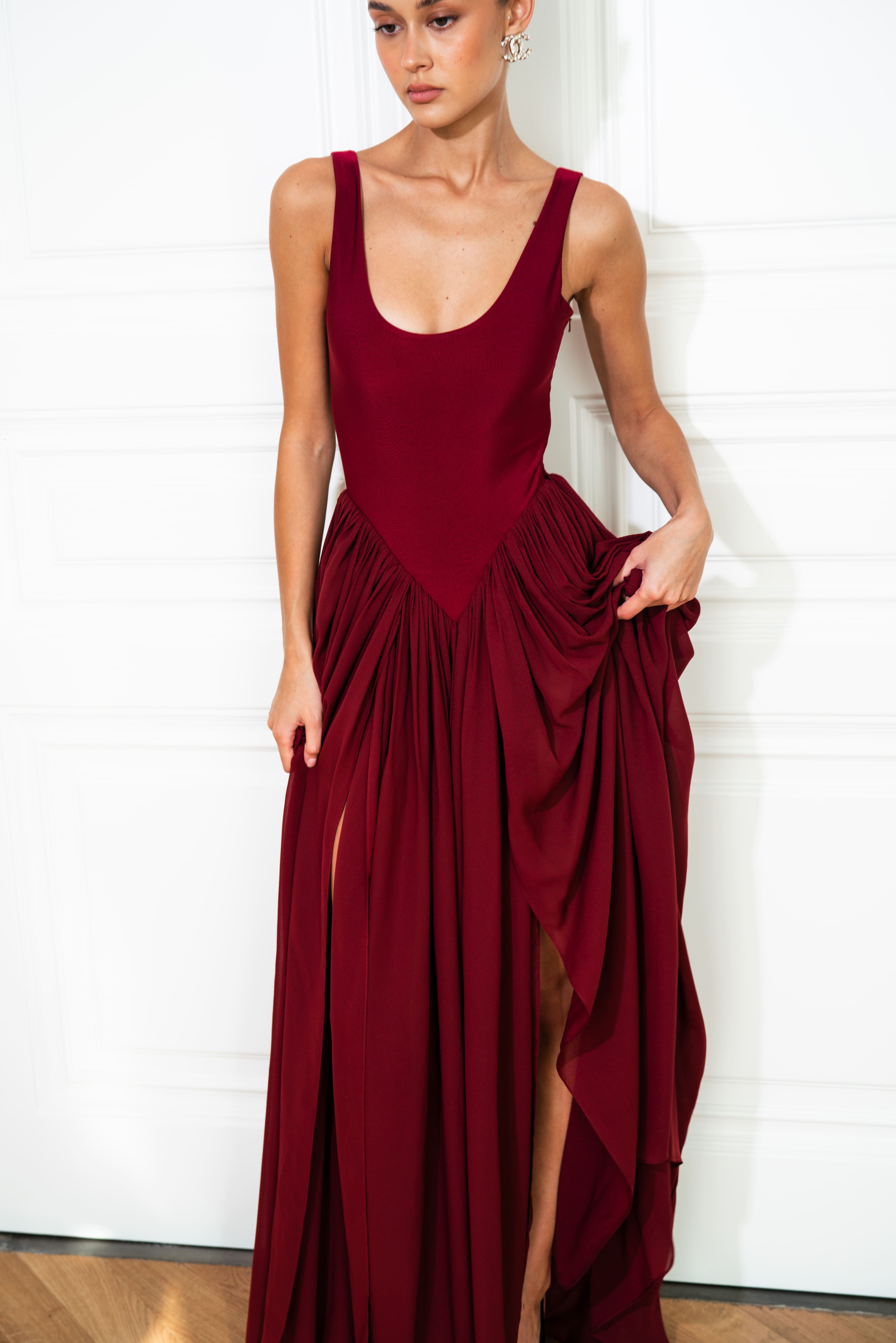 Платье боди бордовое