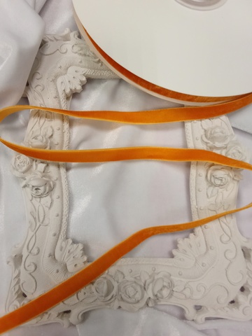 Лента бархатная, 1см , цвет тыквенный (1м)