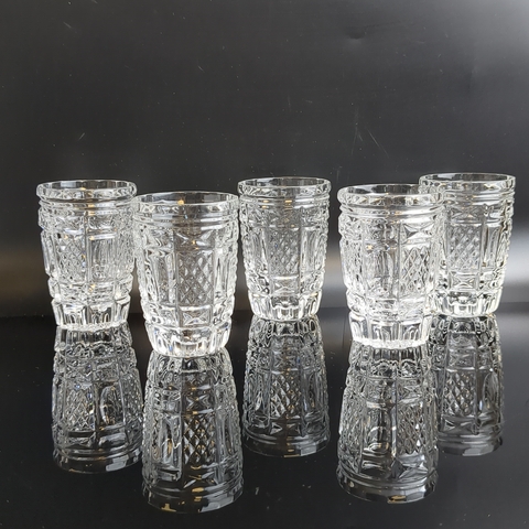 Стопки, стаканы хрустальные алмазная грань, геометрический орнамент, 8.5 см, винтаж СССР 1970-1990 гг