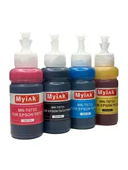 Чернила MyInk для Epson Ecotank L100, L110, L120, L122, L132, L200, L210, L222, L312, L300, L310, L350, L355, L366, L362, L382, L386, L364, L456, L486, , L550, L566, L555, L1300, L3050, L3060, L3070 (T6731-T6734), водные, комплект 4 цвета по 70 мл