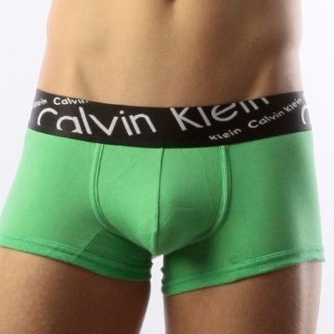 Мужские трусы боксеры зеленые с черной косой резинкой Calvin Klein Black Waistband Italics Boxer Green CK05111