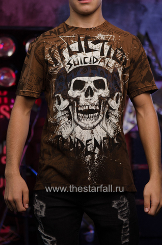 Affliction | Футболка мужская Suicidal Tendencies Tee Signature Series A706 коричнево цвета перед