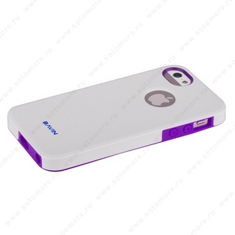 Накладка R PULOKA для iPhone SE/ 5s/ 5C/ 5 белая с цветным бампером сиреневым
