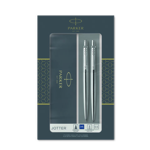 Набор из 2х ручек в подарочной коробке  «Паркер Джоттер Стэнли Стил Си Ти».  Шариковая ручка синяя и механический карандаш. Произведено во Франции.