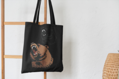 Сумка-шоппер с принтом Медведь, Медвежонок (Bear) черная 004
