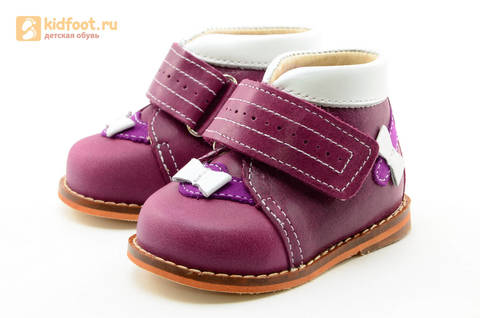 Ботинки для девочек Тотто из натуральной кожи на липучке цвет Сирень, 013A. Изображение 6 из 16.