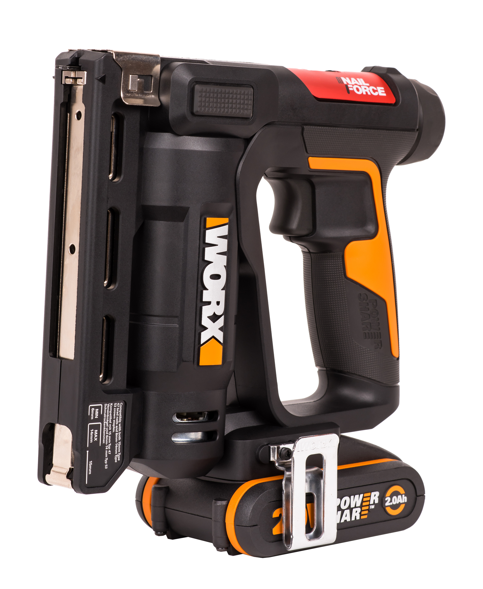 Степлер аккумуляторный WORX WX843, 20В, 2Ач х1, ЗУ 2А, кейс