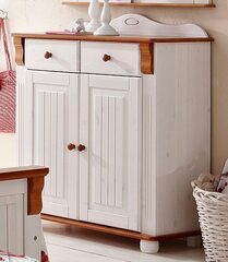 Комод Адель двухдверный 2 ящика из массива сосны, белый/черри