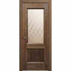 Межкомнатная дверь шпон Мальта дуб натуральный с патиной со стеклом