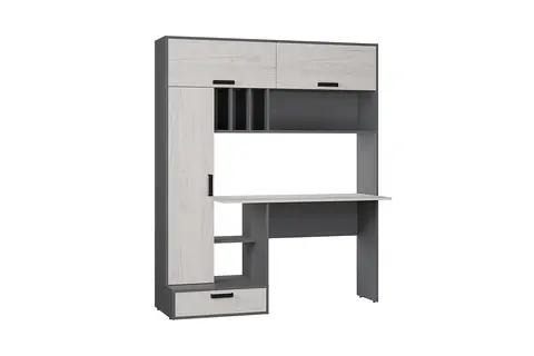 Стол письменный с надстройкой Техно графит / дуб крафт белый