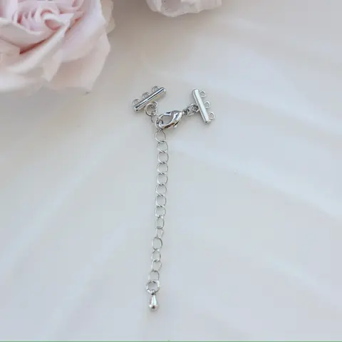 Замочек карабин с коннектором 10*5 мм с для многорядных колье, 3 нити, родий З077