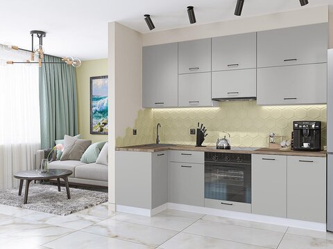 Угловая модульная кухня Флэт-04 Light Grey In 2S - Белый 2340*1000/2500*600